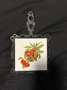 Vintage MCM Cast Iron Tile Trivets Made In Japan Vegetable